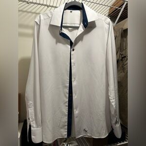 Elegant White and Navy Men's Dress Shirt